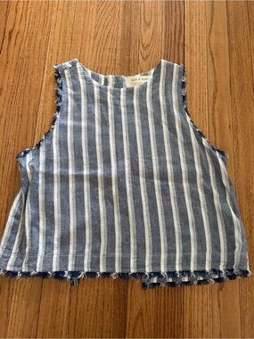 cloth & stone Blue and White Striped Raw-Edge Crop Top
